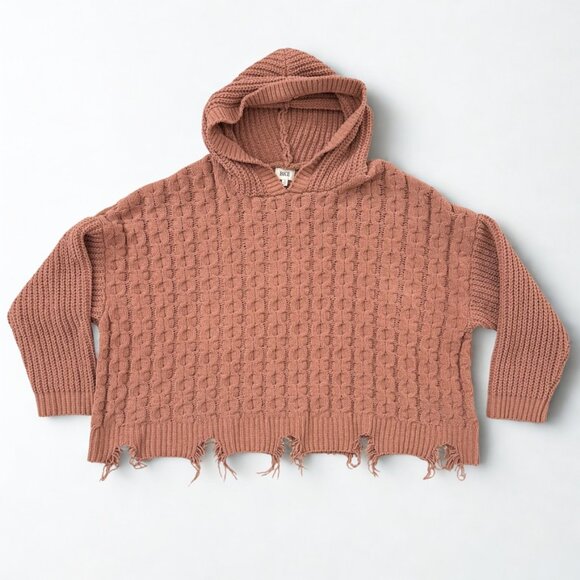 BKE Women’s Large Hooded Chenille Sweater Distressed Hem Textured Knit Cozy - Picture 11 of 11